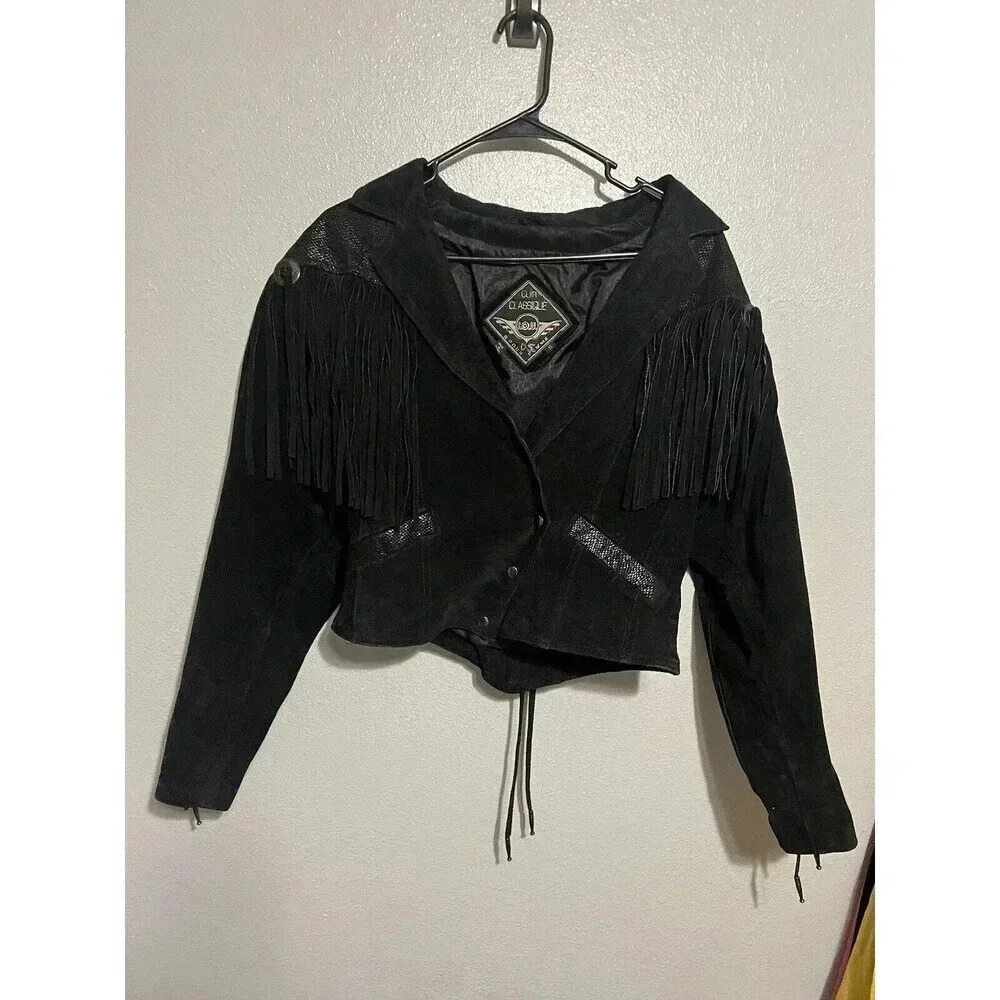 Vintage Black Suede Fringe Jacket